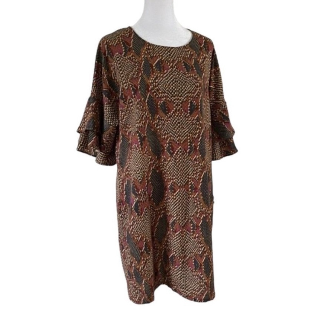Veronica M Snakeskin Flutter Sleeve Dress Size Large
